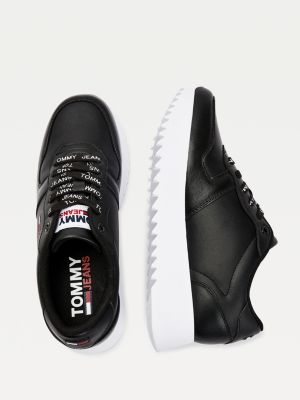 tommy hilfiger black leather trainers