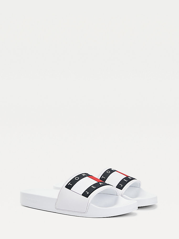 white essential logo pool slides for women tommy jeans