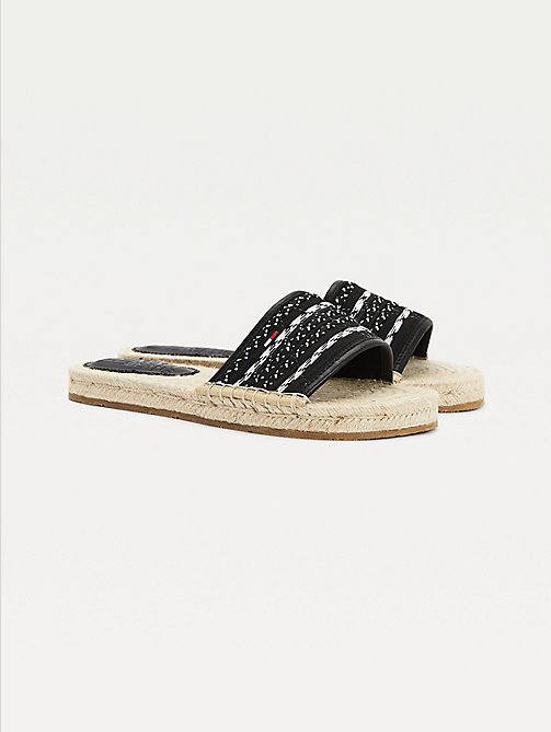 black coloured laces flat espadrille sandals for women tommy jeans