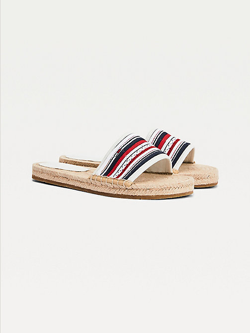 white coloured laces flat espadrille sandals for women tommy jeans
