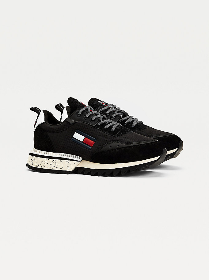 black cleat flecked lace trainers for women tommy jeans