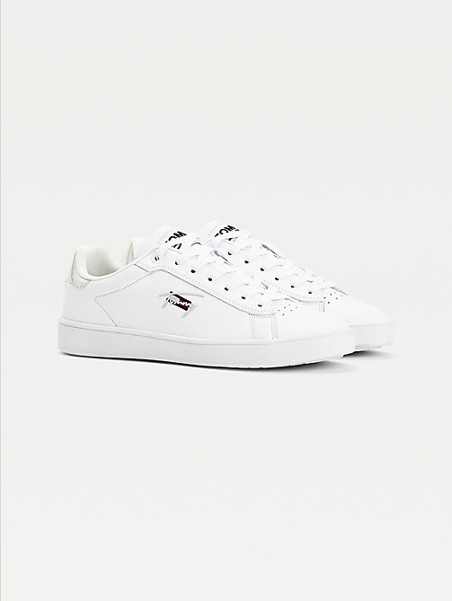 white iridescent cupsole trainers for women tommy jeans
