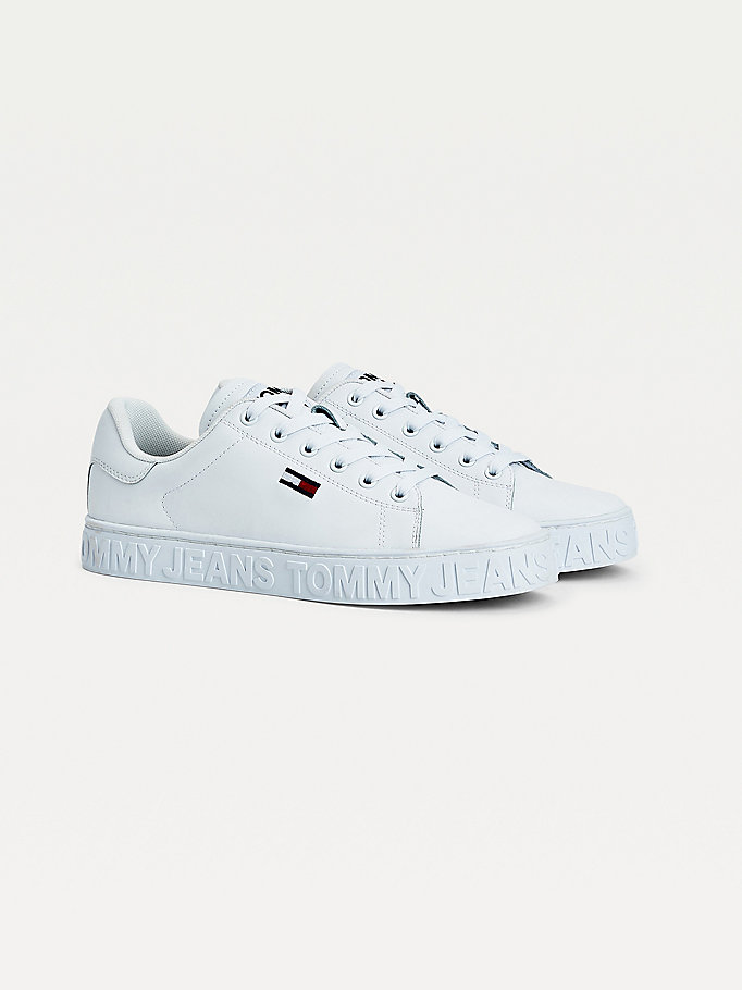 white leather embossed sole trainers for women tommy jeans