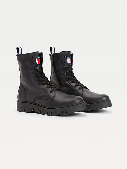 black chunky cleat lace-up boots for women tommy jeans