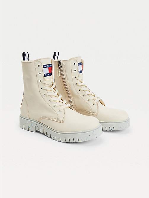 white chunky cleat lace-up boots for women tommy jeans