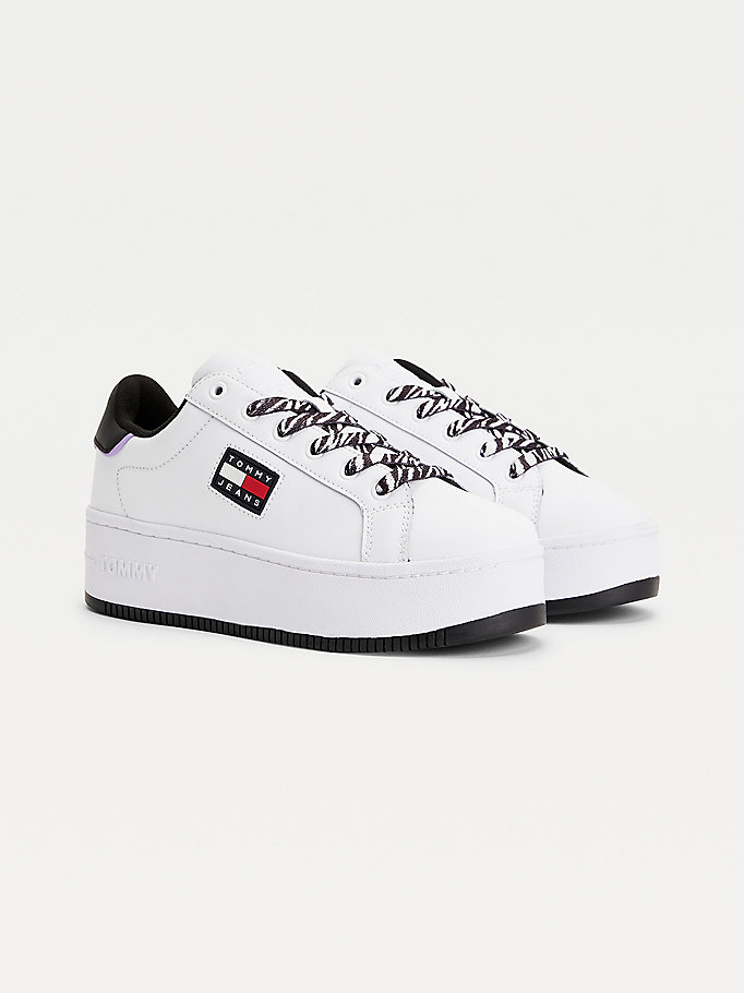 white leather flatform cupsole trainers for women tommy jeans