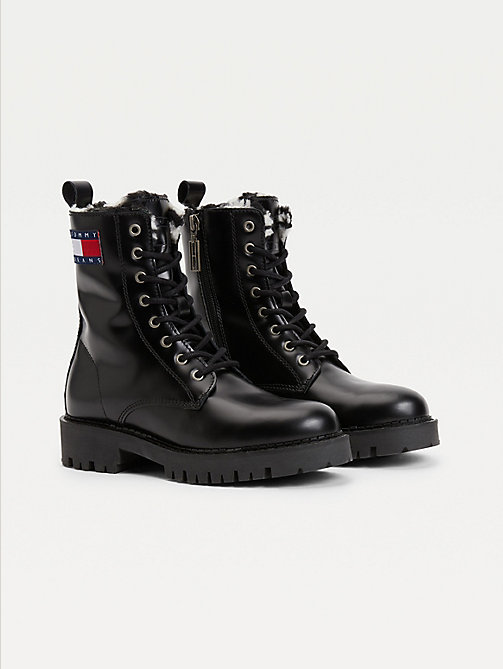 black badge warm lined lace-up boots for women tommy jeans