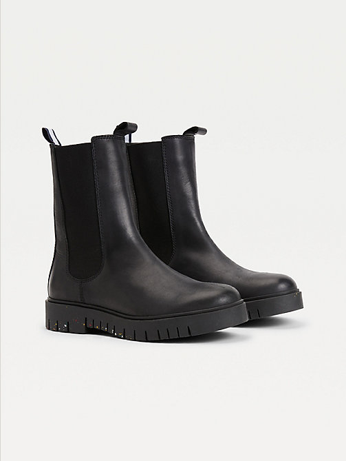 black leather cleat chelsea boots for women tommy jeans