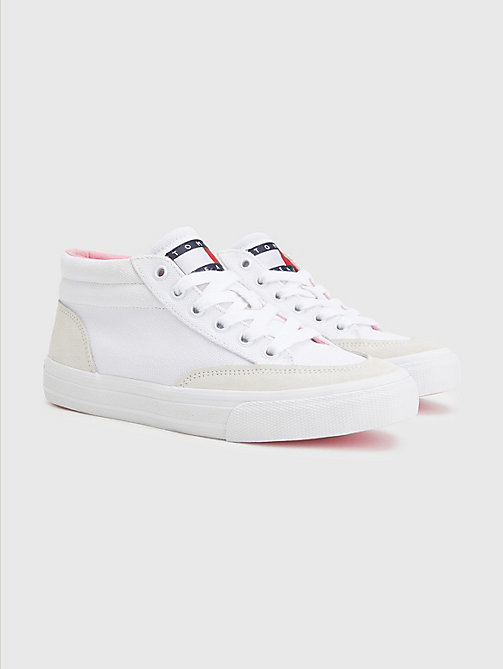 white mid-top skater trainers for women tommy jeans