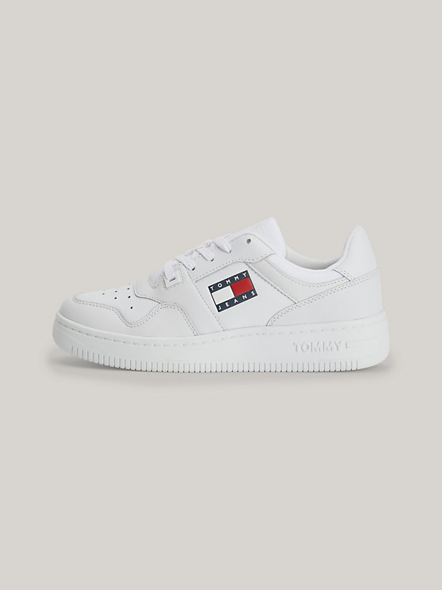 white essential retro cupsole basketball trainers for women tommy jeans