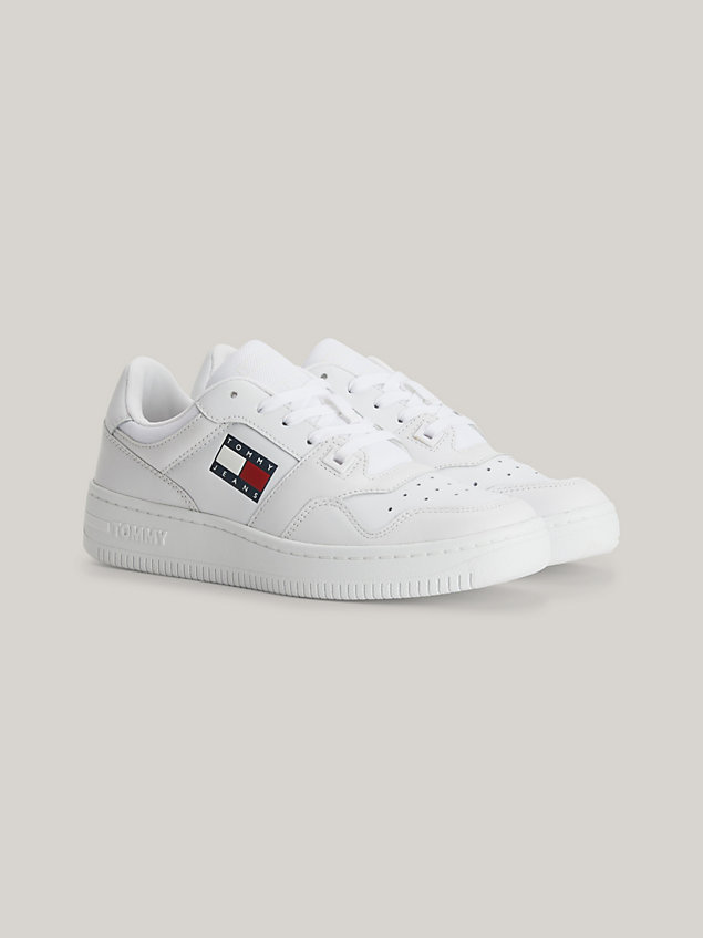 white essential retro cupsole basketball trainers for women tommy jeans