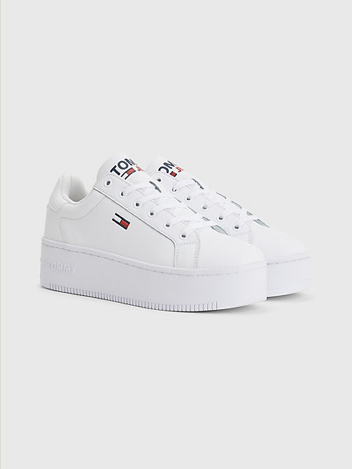 white essential leather flatform trainers for women tommy jeans