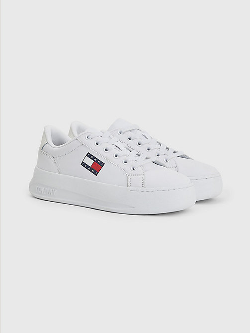 white leather flatform trainers for women tommy jeans