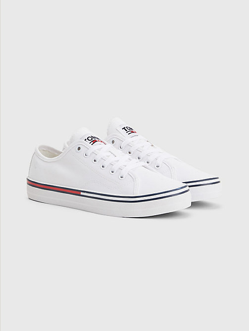 white essential low-top canvas trainers for women tommy jeans