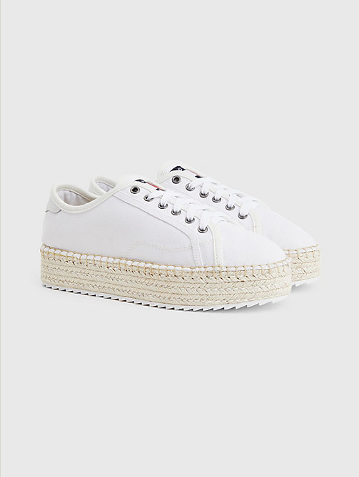 white essential lace-up flatform espadrilles for women tommy jeans