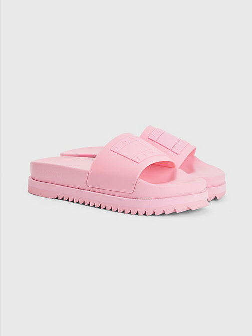sandali da piscina con suola carrarmato rosa da women tommy jeans