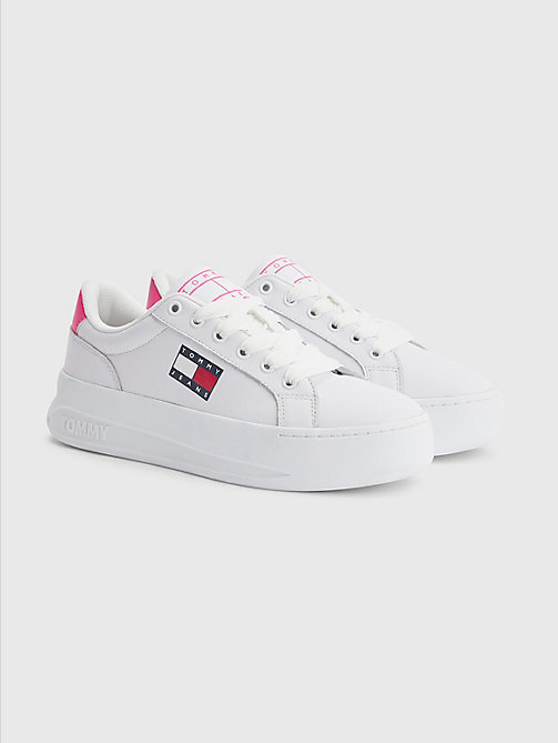 white leather flatform cupsole trainers for women tommy jeans