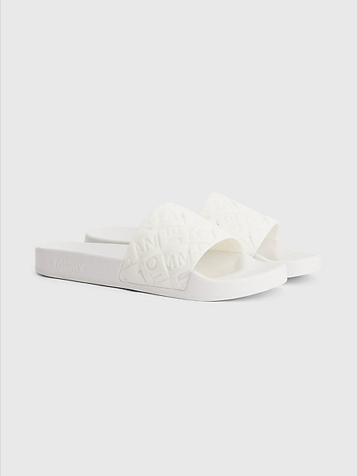 white woven pool slides for women tommy jeans