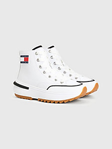 white chunky cleat leather high-top trainers for women tommy jeans