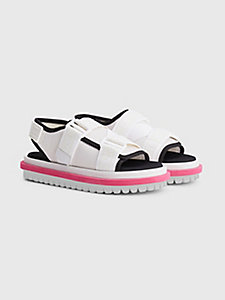 white flatform webbing cleat sandals for women tommy jeans