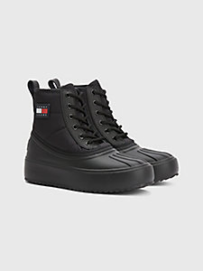 black quilted hybrid ridged boots for women tommy jeans