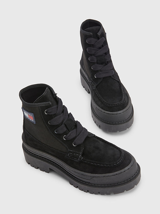 BLACK Suede Cleat Lace-Up Ankle Boots for women TOMMY JEANS