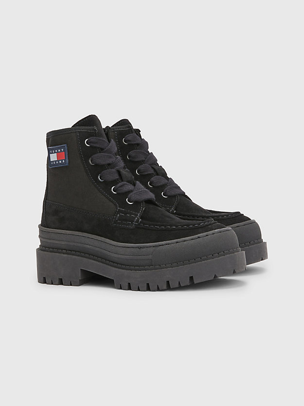 BLACK Suede Cleat Lace-Up Ankle Boots for women TOMMY JEANS