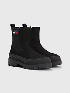 black nubuck leather chunky chelsea boots for women tommy jeans