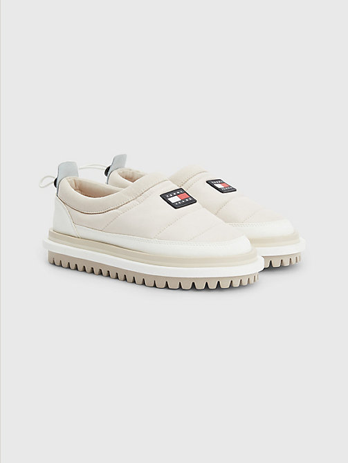 beige padded slip-on shoes for women tommy jeans