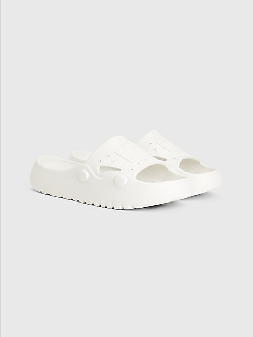 white flatform cleat pool slides for women tommy jeans