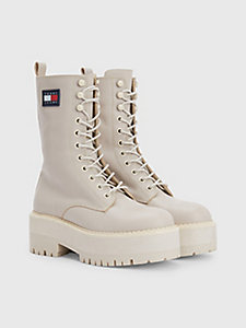 grey leather padded flatform boots for women tommy jeans
