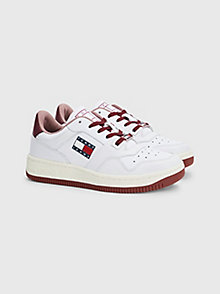 purple retro leather contrast detail basket trainers for women tommy jeans