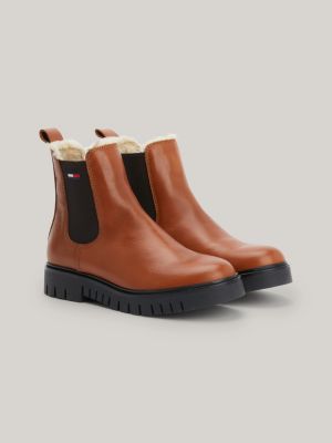 det tvivler jeg på Sløset Strømcelle Chelsea-Boot aus Leder mit warmem Innenfutter | BRAUN | Tommy Hilfiger