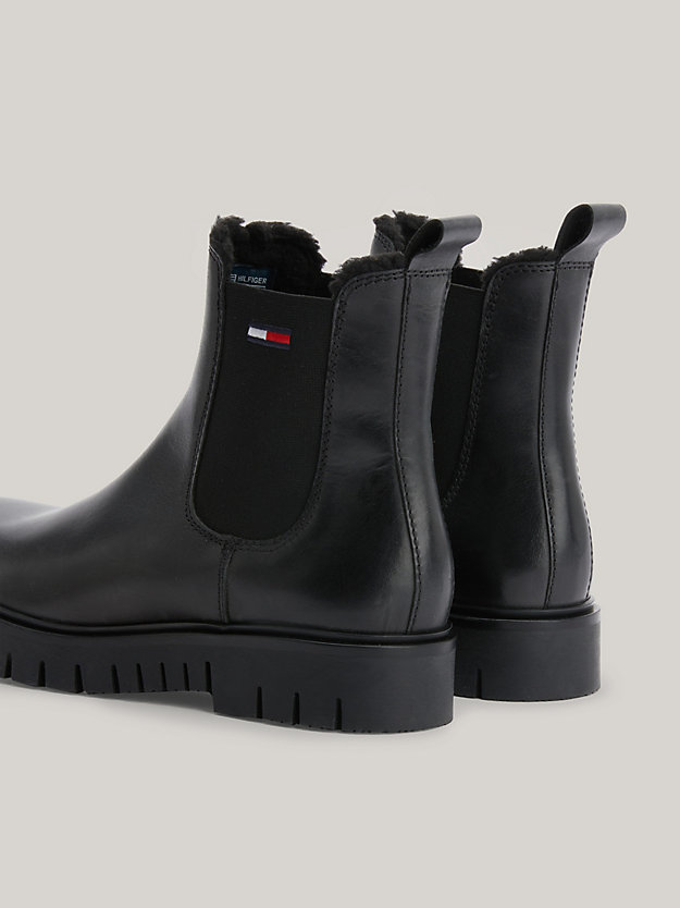 BLACK Leather Warm Lined Chelsea Boots for women TOMMY JEANS