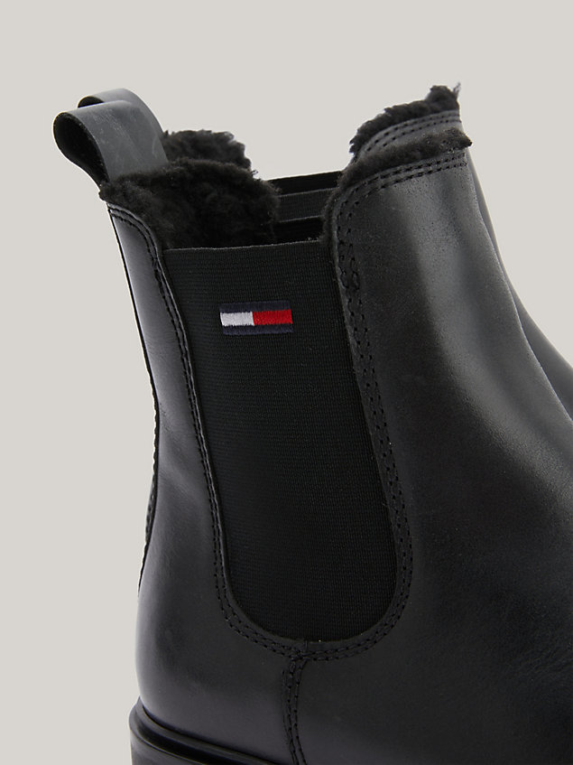 black warm gefütterter chelsea-boot aus leder für damen - tommy jeans