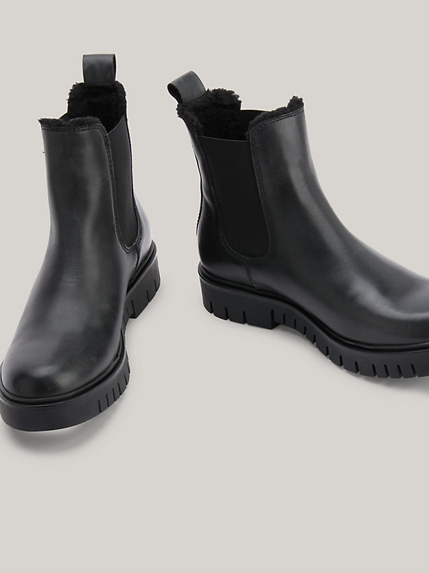 BLACK Leather Warm Lined Chelsea Boots for women TOMMY JEANS