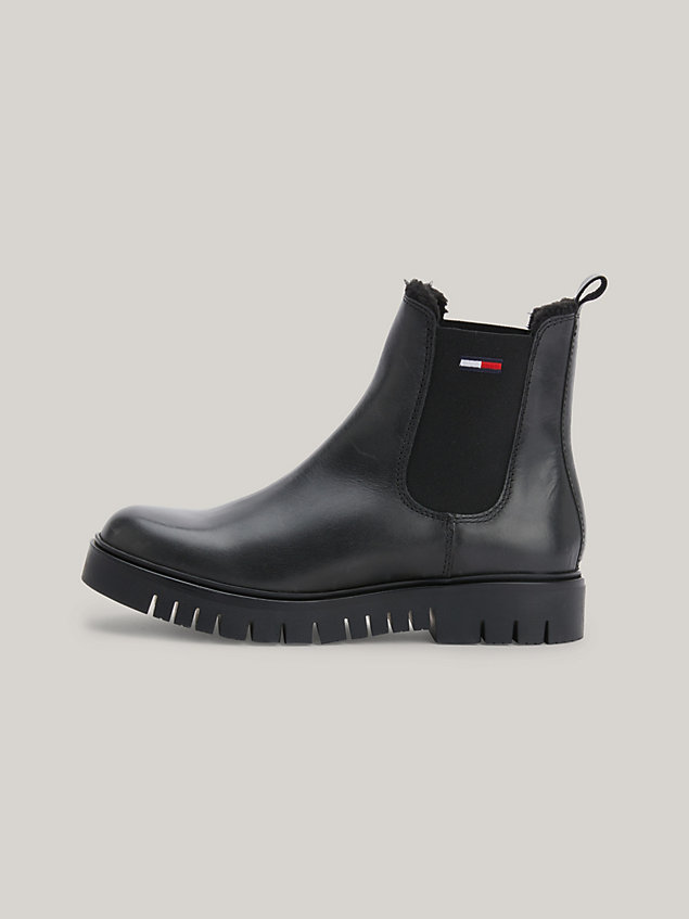 black warm lined leather chelsea boots for women tommy jeans