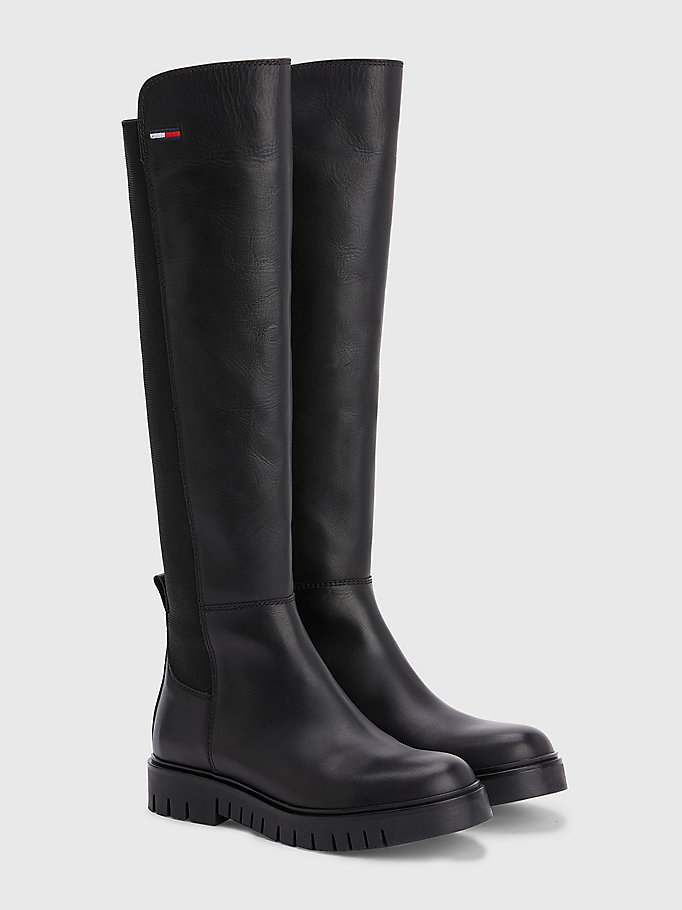 Knee-High Pull-On Leather Boots | BLACK | Tommy Hilfiger