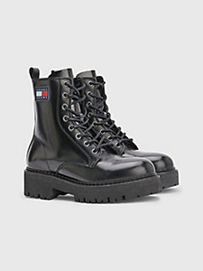 black urban leather lace-up boots for women tommy jeans