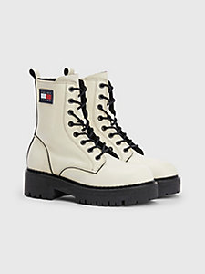 white urban leather piping biker boots for women tommy jeans