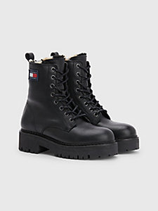 black urban warm lined leather boots for women tommy jeans