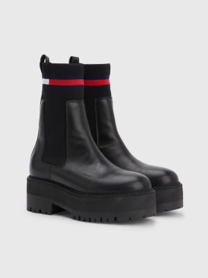 derivación Creación picar Botas Chelsea de piel con suela gruesa | NEGRO | Tommy Hilfiger