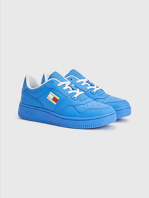 blue exclusive leather basket trainers for women tommy jeans