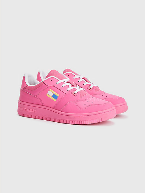 pink exclusive leather basket trainers for women tommy jeans