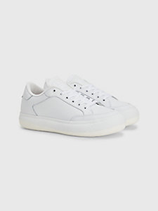 white cupsole leather trainers for women tommy jeans