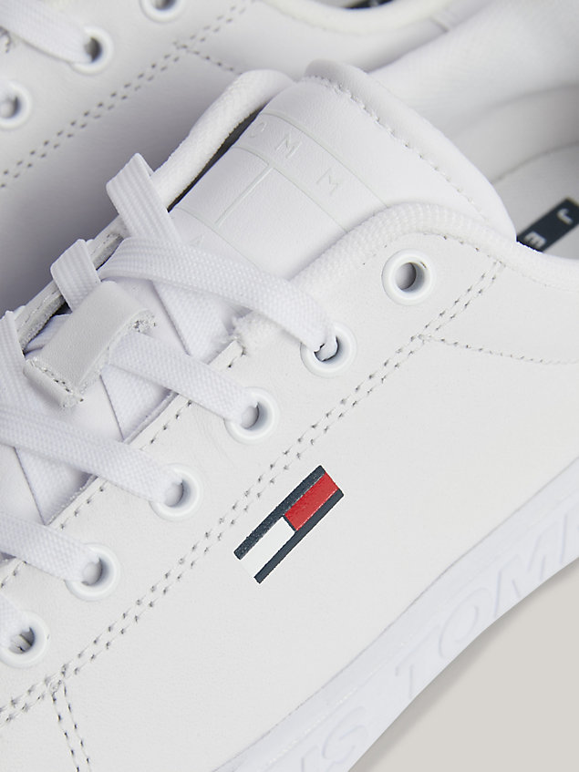 white essential leather embossed cupsole trainers for women tommy jeans