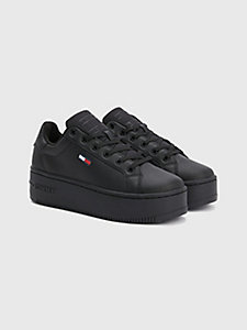 black essential leather flatform trainers for women tommy jeans
