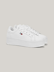 white essential flatform trainers for women tommy jeans