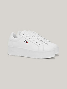 white essential leather flatform trainers for women tommy jeans
