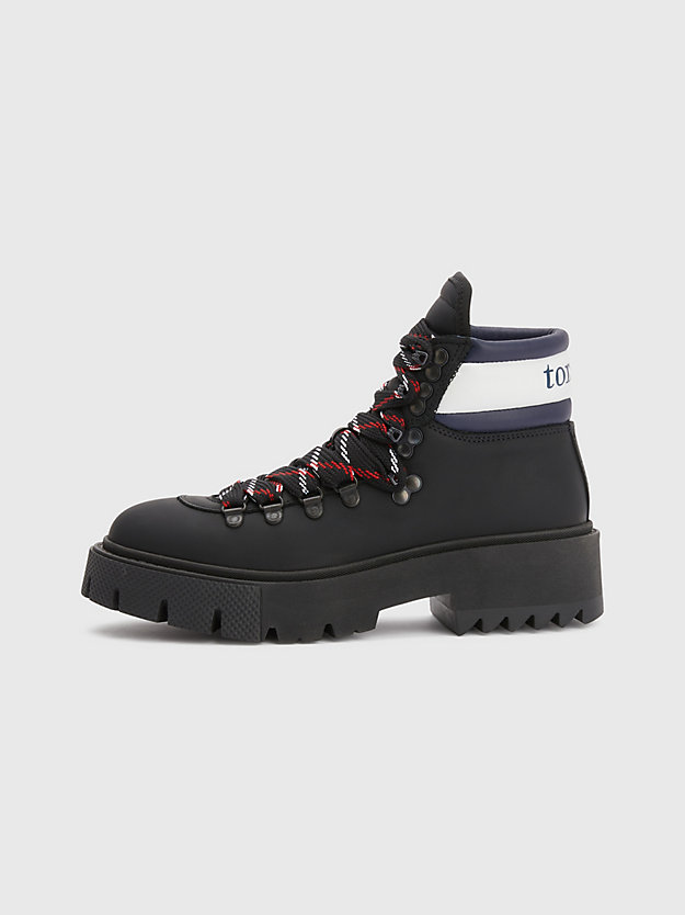 BLACK Serif Logo Leather Boots for women TOMMY JEANS